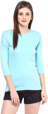 

Hypernation Solid Women' Round Neck Light Blue T-Shirt, Turquoise