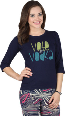

SayItLoud Printed Women's Round Neck Blue T-Shirt, Navy blue