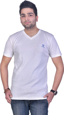 

Colors & Blends Solid Men's V-neck White T-Shirt, Cream