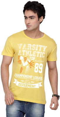 

Inkovy Graphic Print Men's Round Neck Yellow T-Shirt