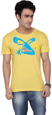

Inkovy Graphic Print Men's Round Neck Yellow T-Shirt