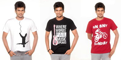 Yaari Printed Men Round Neck Multicolor T-Shirt(Pack of 3) Yaari Printed Men Round Neck Multicolor T-Shirt(Pack of 3)