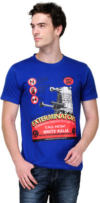 

White Kalia Graphic Print Men's Round Neck Blue T-Shirt
