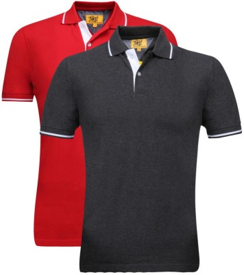 

Campus Sutra Solid Men Henley Multicolor T-Shirt(Pack of 2, Charcoal;red