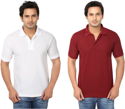 

Keepsake Solid Men' Polo Neck White, Maroon T-Shirt(Pack of 2, -wht-mrn-