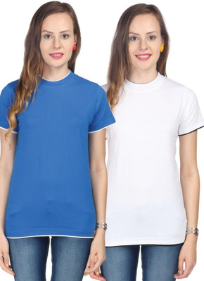 

Campus Sutra Solid Women's Round Neck White, Blue T-Shirt(Pack of 2)