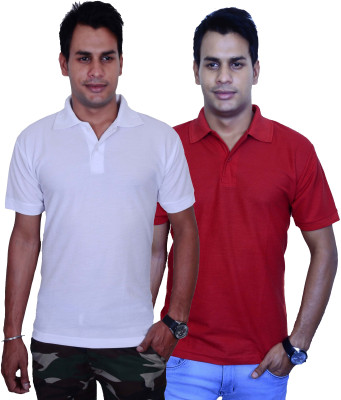 

Blaze Solid Men' Polo Neck White, Maroon T-Shirt(Pack of 2, Maroon;white