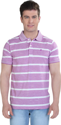 

The Cotton Company Striped Men' Polo Neck Pink T-Shirt