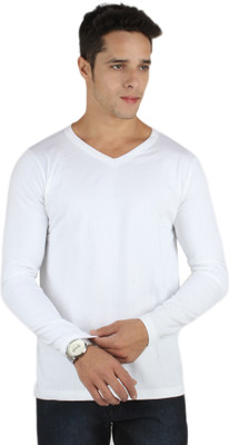 SayItLoud Solid Men's V-neck White T-Shirt