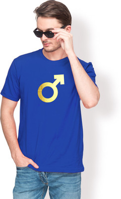 

Foyld Graphic Print Men's Round Neck Blue, Gold T-Shirt