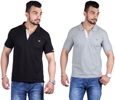 

Shineway Solid Men's Polo Neck Black, Grey T-Shirt(Pack of 2