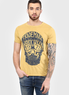

Jack & Jones Graphic Print Men' Round Neck Gold T-Shirt, Bright gold