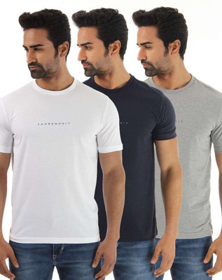 

Fahrenheit Solid Men's Round Neck White, Grey, Blue T-Shirt(Pack of 3, Grey heather/white/navy