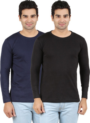 

Ap'pulse Solid Men's Round Neck Dark Blue, Black T-Shirt(Pack of 2, _navy_black