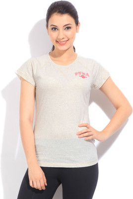 

Puma Solid Women's Round Neck Grey, Beige T-Shirt, Ecru heather