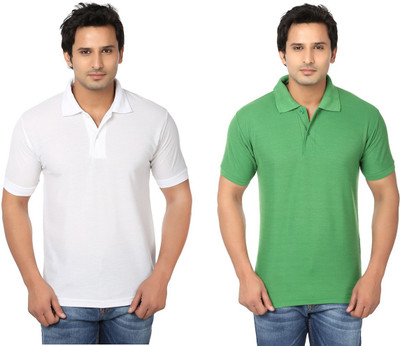 

Keepsake Solid Men' Polo Neck White, Green T-Shirt(Pack of 2, -wht-grn-