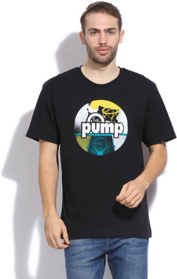 

REEBOK Printed Men's Round Neck Black T-Shirt