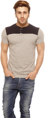 

Gritstones Solid Men's Henley Black, Grey T-Shirt, Black;grey melange