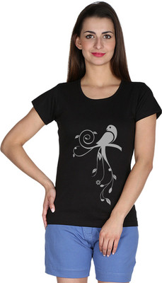 

Faireno Printed Women' Round Neck Black T-Shirt