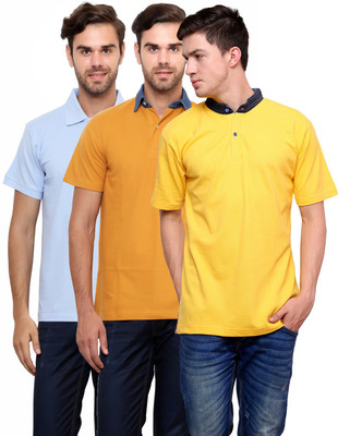 

Lemon & Vodka Solid Men' Polo Neck Multicolor T-Shirt(Pack of 3