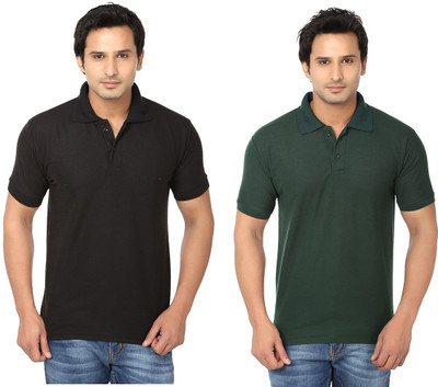 

Keepsake Solid Men' Polo Neck Black, Dark Green T-Shirt(Pack of 2, -blk-dgrn-