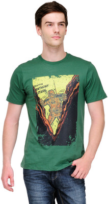 

White Kalia Graphic Print Men's Round Neck Green T-Shirt