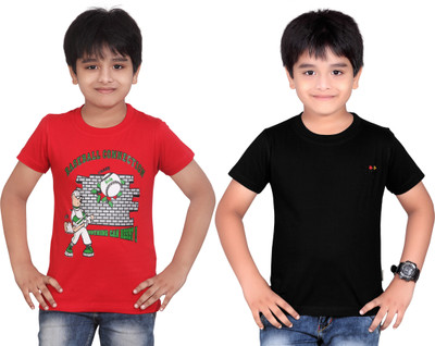 Dongli Boys Solid T Shirt(Red, Pack of 2)