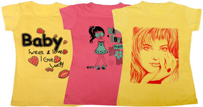 

IndiWeaves Girls Printed T Shirt(Multicolor, Yellow & pink & yellow