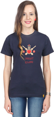 

Campus Sutra Printed Women's Round Neck Blue T-Shirt