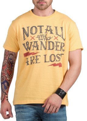 

HotTribes Printed Men's Round Neck Yellow T-Shirt, P yellow