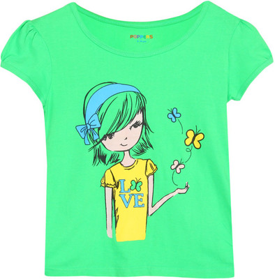 

Poppers by Pantaloons Girls Graphic Print T Shirt(Green