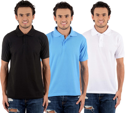 

Blaze Solid Men's Polo Neck Multicolor T-Shirt(Pack of 3, Black;sky blue;white