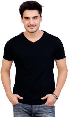 Stephen Armor Solid Men's V-neck Black T-Shirt