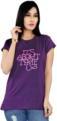 

Mint Solid Women's Round Neck Purple T-Shirt
