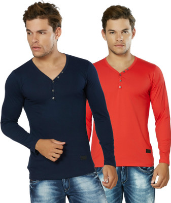 

Alan Jones Solid Men's Henley Dark Blue, Red T-Shirt(Pack of 2