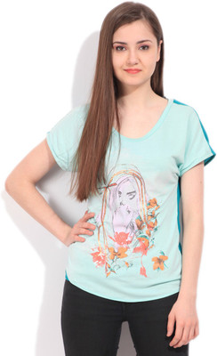 

Elle Printed Women's Round Neck Blue T-Shirt