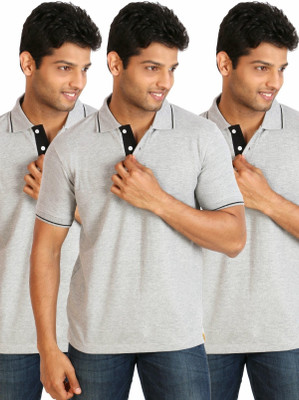 

Campus Sutra Solid Men Polo Neck Grey T-Shirt(Pack of 3)