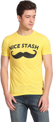 

Tinted Self Design Men's Round Neck Yellow T-Shirt