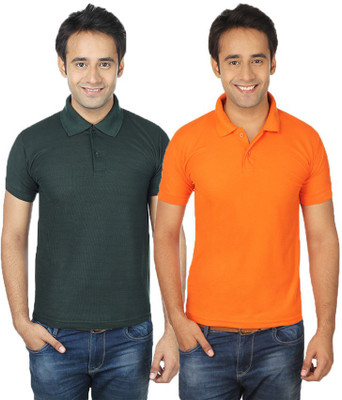 

Quetzal Solid Men's Polo Neck Green, Orange T-Shirt(Pack of 2