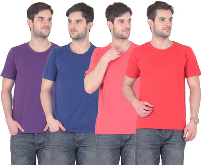 

FnMe Solid Men's Round Neck Multicolor T-Shirt(Pack of 4, Blue;gajri;purple;red