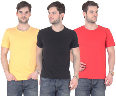 

FnMe Solid Men' Round Neck Multicolor T-Shirt(Pack of 3, Black;red;yellow
