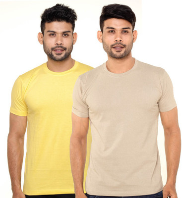 

FLEXIMAA Solid Men's Round Neck Yellow, Beige T-Shirt(Pack of 2, Beige;yellow