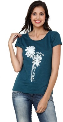 

Espresso Printed Women' Round Neck Green T-Shirt, Teal