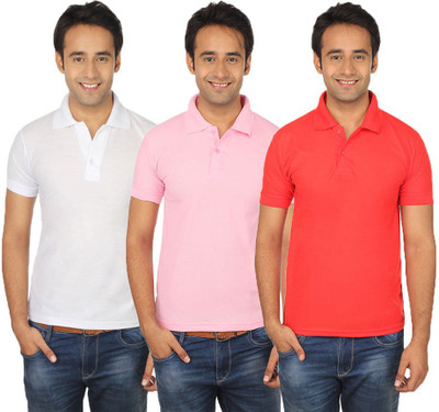 

Quetzal Solid Men's Polo Neck Multicolor T-Shirt(Pack of 3, Pink;red;white