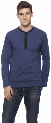 

Gritstones Solid Men's Henley Blue T-Shirt