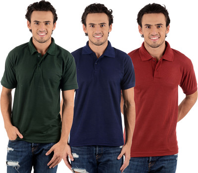 

Blaze Solid Men's Polo Neck Multicolor T-Shirt(Pack of 3, Dark blue;dark green;maroon