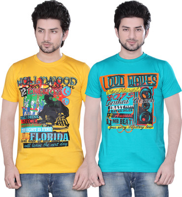 

Zebu Printed Men' Round Neck Multicolor T-Shirt(Pack of 2