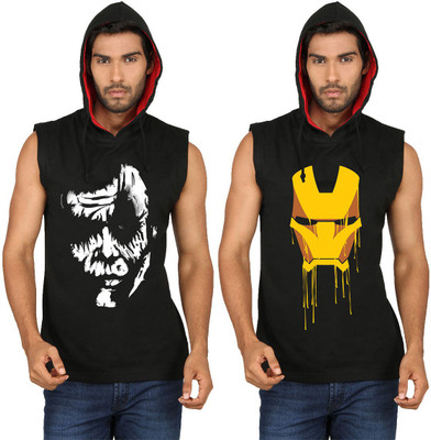 

SayItLoud Printed Men's Hooded Black T-Shirt(Pack of 2