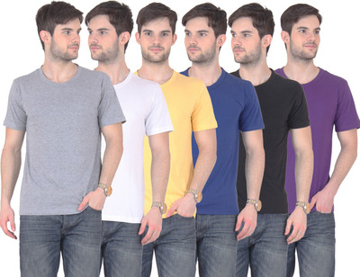 

E'Hiose Solid Men's Round Neck Multicolor T-Shirt(Pack of 6, Black;blue;grey;purple;white;yellow