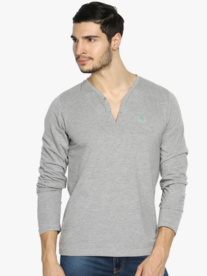 

The Indian Garage Co. Solid Men' Henley Grey T-Shirt